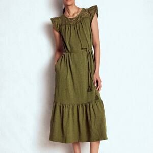 NWT Boden Juliet Broderie 100% Cotton Lace Midi Dress in "Woodland Green" Sz 2P